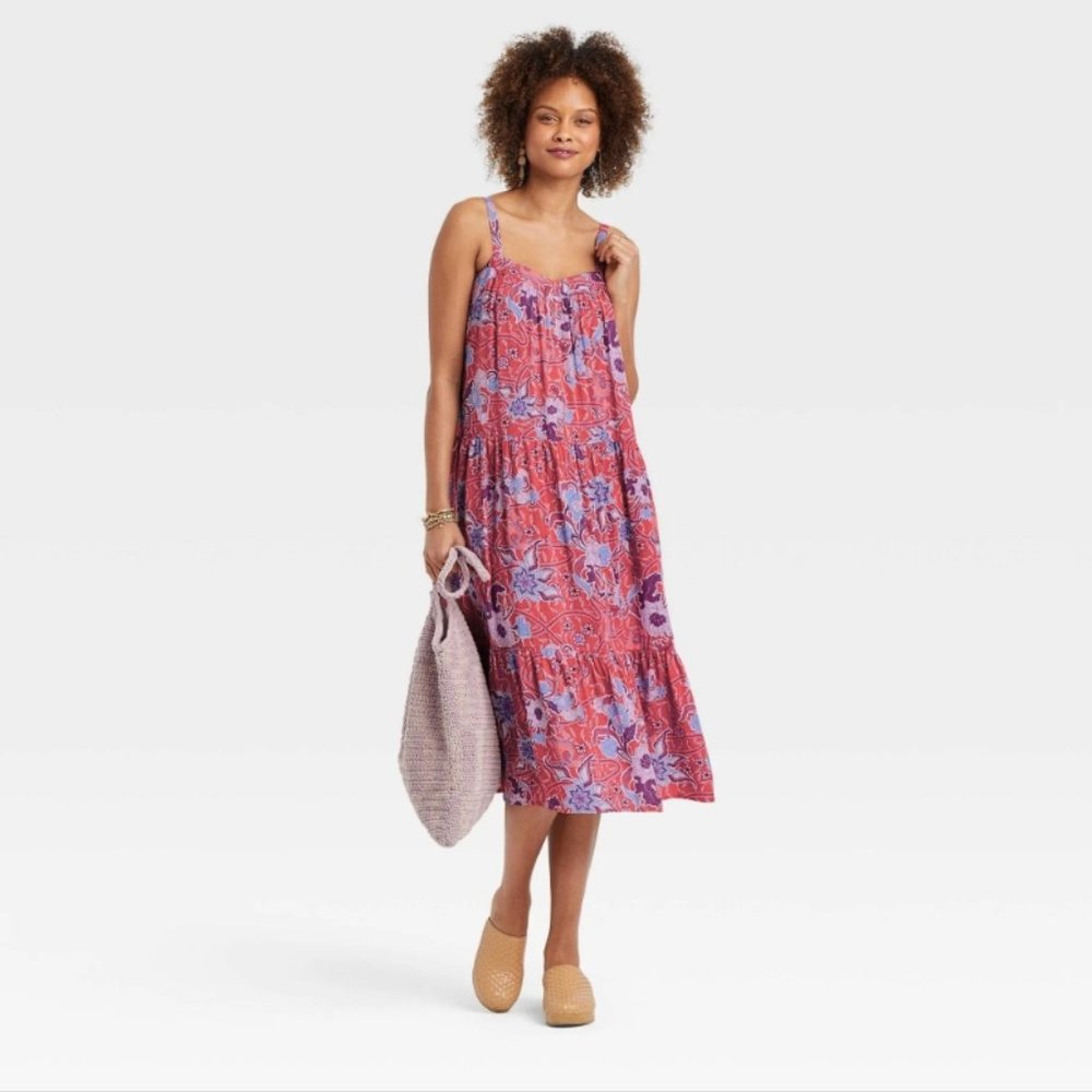 Women's Sleeveless Tiered A-Line Dress - Knox Rose Rose Red Floral XXL, M NWT